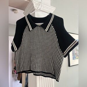 Urban Outfitters Black and White Collared Knit Sweater Top